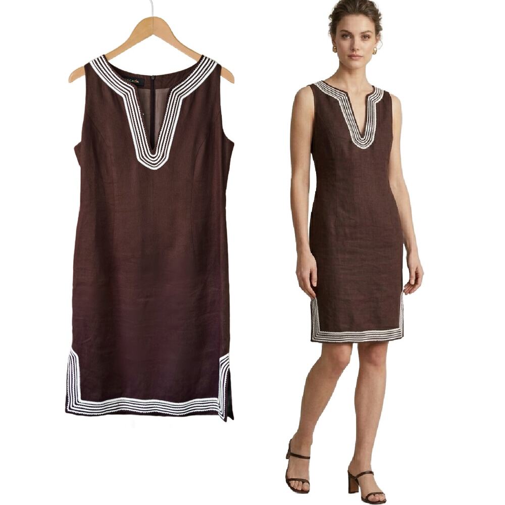 ESCADA Brown 100% Linen Sleeveless Tunic Dress Size 40 / 10 Medium Luxury